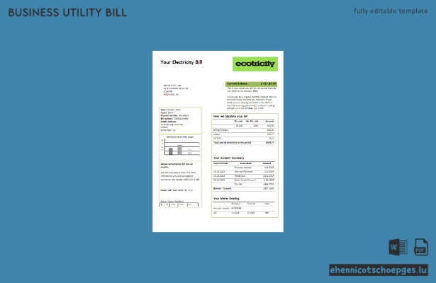 Beispielrechnung des Stromversorgers Ecotricity für Unternehmen (Vorschau)